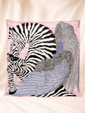 Authentic Hermès Zebra Pegasus Silk Scarf Pink Black 90